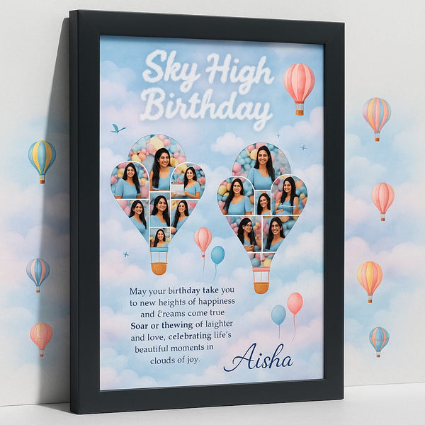 Personalized Sky High Birthday Photo Frame With Hot Air Balloon Custom Theme