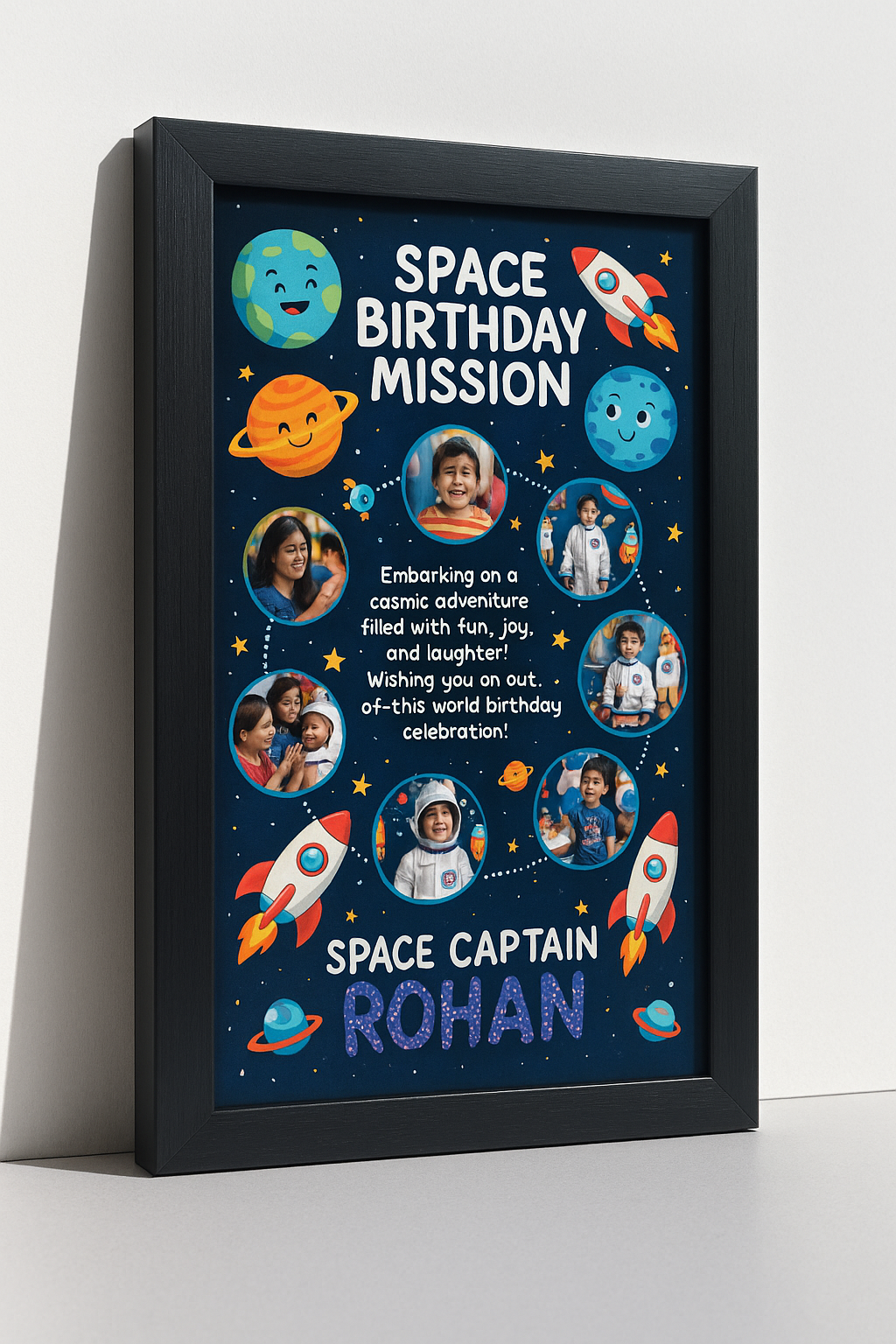 Personalized Space Birthday Mission Photo Frame With Rocket Adventure Theme