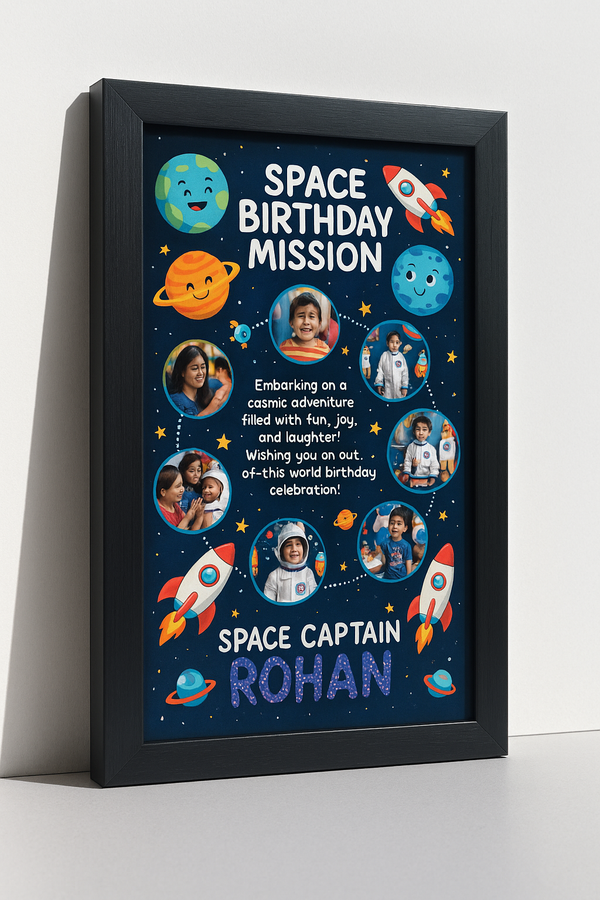 Personalized Space Birthday Mission Photo Frame With Rocket Adventure Theme