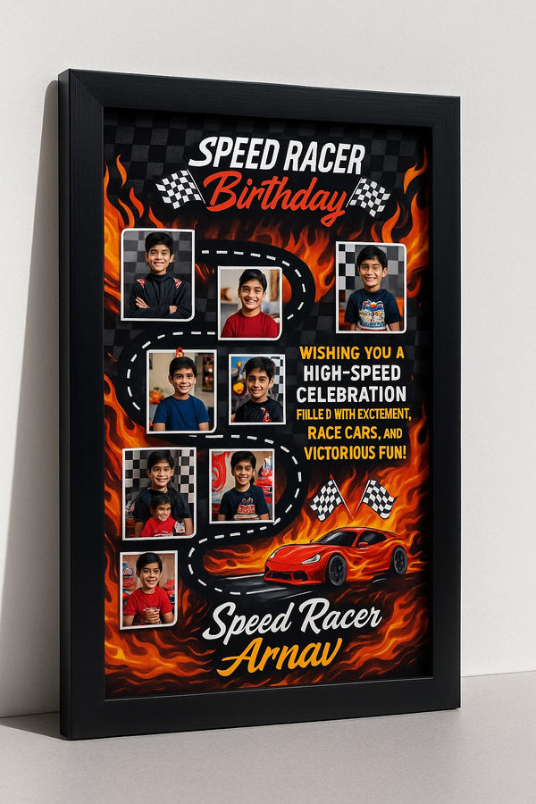 Personalized Speed Racer Birthday Photo Frame With Custom Name For Racing Fans