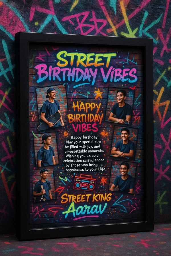 Personalized Street Birthday Vibes Photo Frame With Graffiti Urban Theme