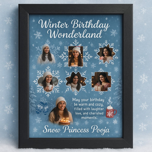 Personalized Winter Birthday Wonderland Photo Frame With Snow Princess Theme