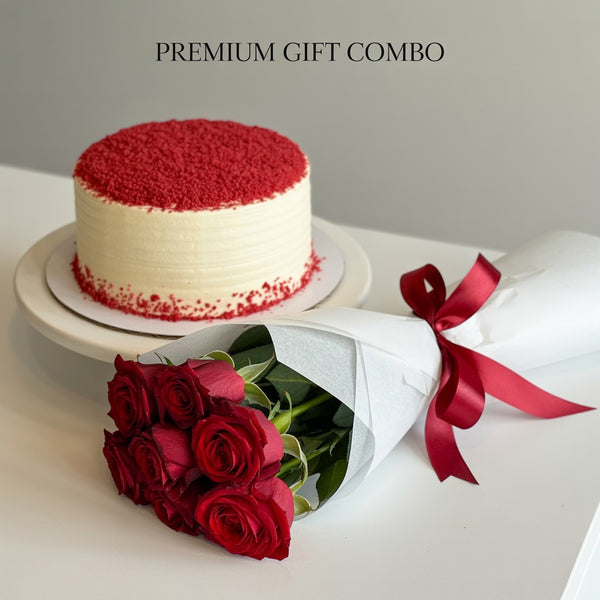 Premium Red Velvet Cake and Red Roses Bouquet Gift Combo for All Occasions
