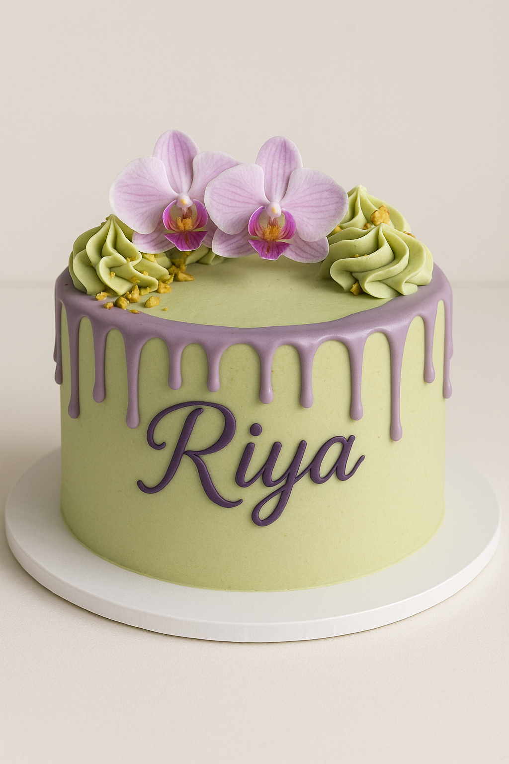 Purple Orchid Drip Name Cake – Stunning Floral Birthday Creation