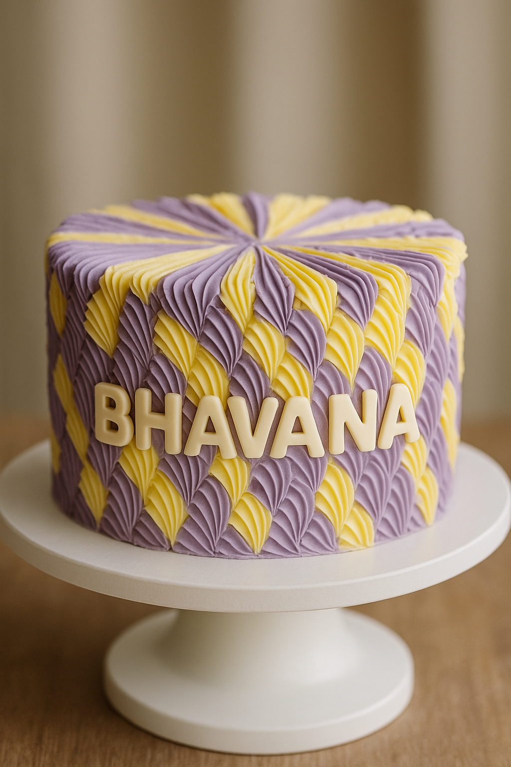 Purple & Yellow Swirl Name Cake – Vibrant Birthday Showstopper