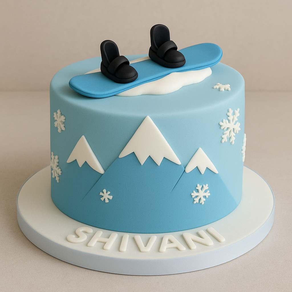 Snowboard Mountain Fondant Cake