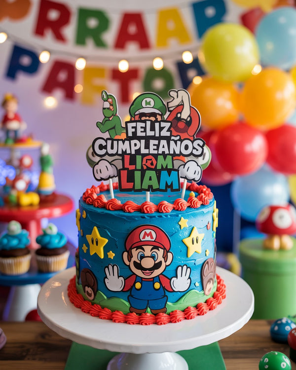 Super Mario Custom Birthday Cake with Personalized Name for Kids Party Fun