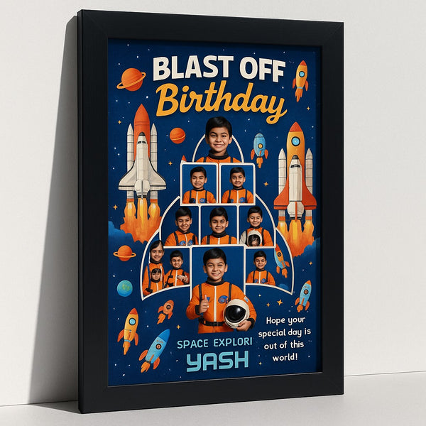 Personalized Space Explorer Birthday Photo Frame | Custom Astronaut Themed Memory Poster with Child's Name | Premium Quality Gift Frame