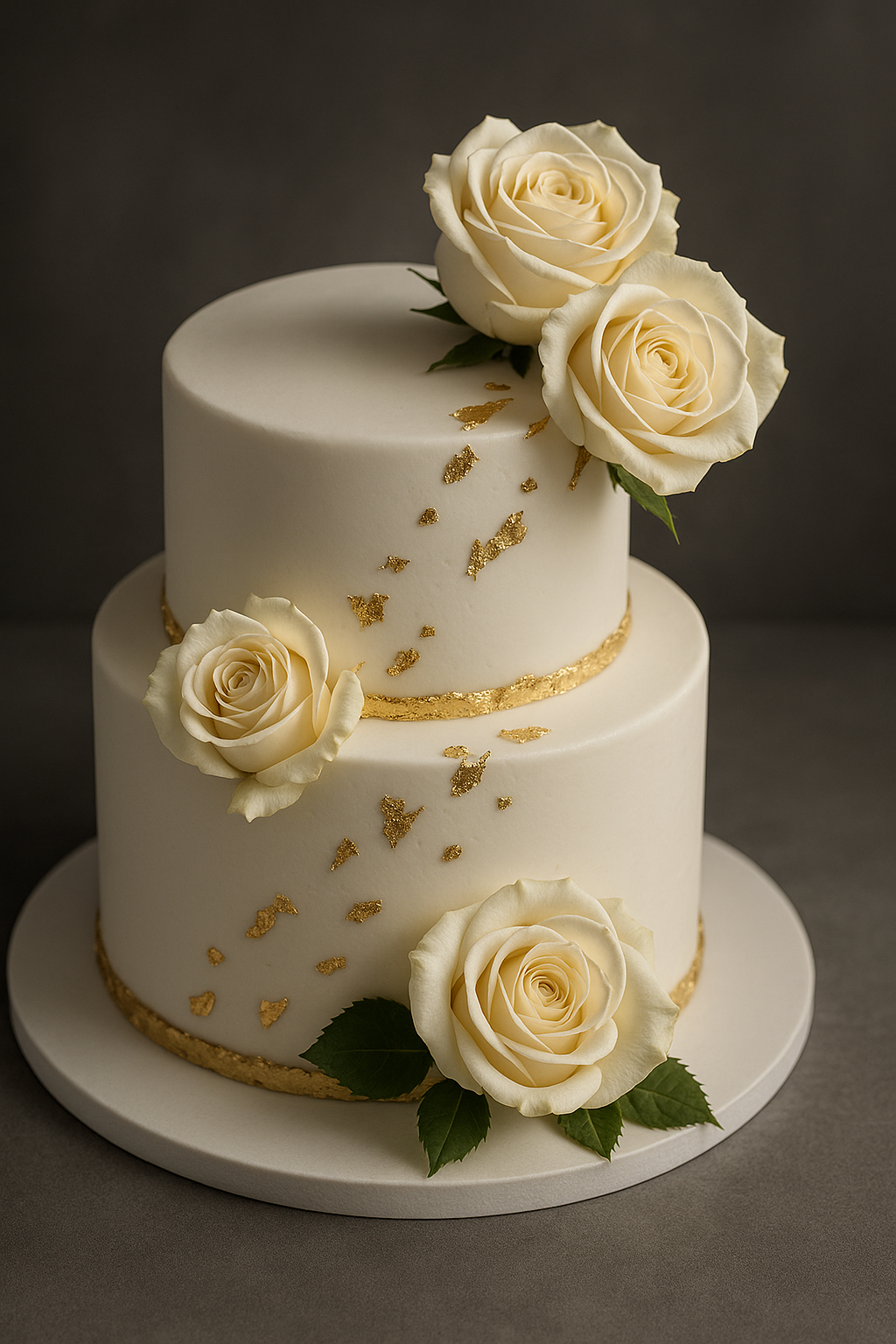 White Rose Gold Leaf Cake – Luxury  & Anniversary Design