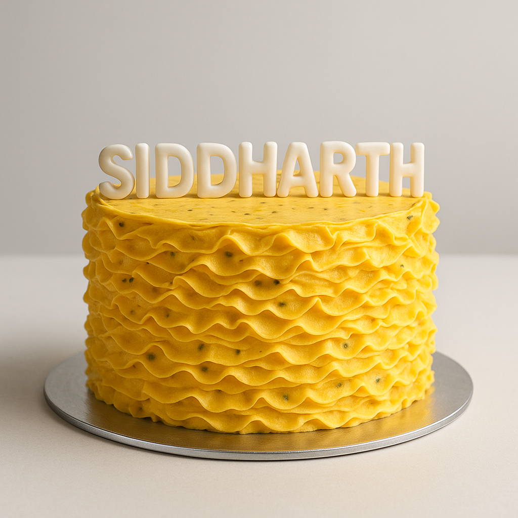 Yellow Ruffle Custom Name Cake