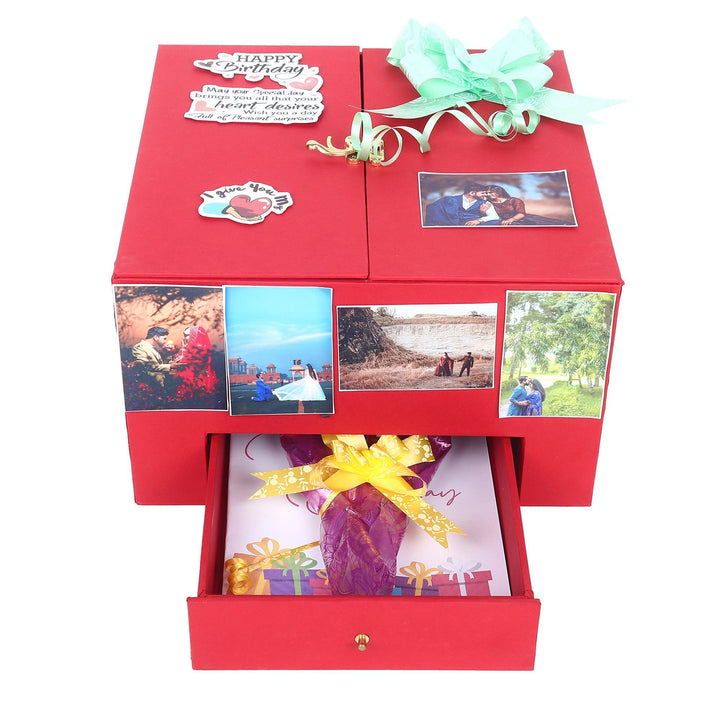 Red Wooden Heart Box with Dairymilk Tower - Happyribbon