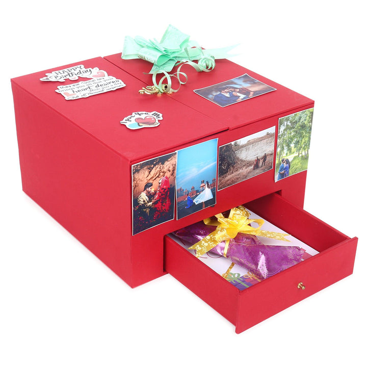 Red Wooden Heart Box with Dairymilk Tower - Happyribbon