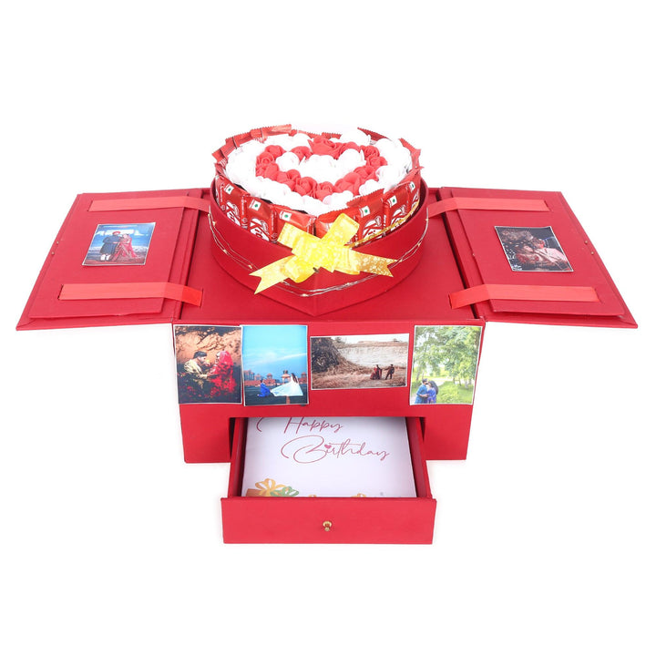 Red Wooden Heart Box with Kitkat Tower - Happyribbon