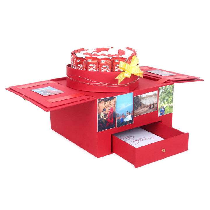 Red Wooden Heart Box with Kitkat Tower - Happyribbon