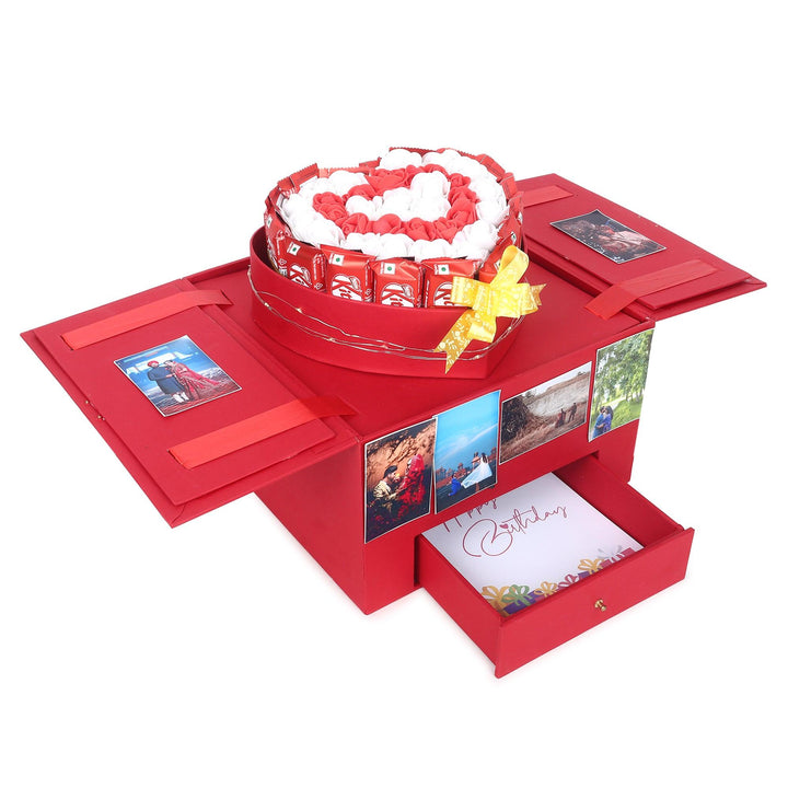 Red Wooden Heart Box with Kitkat Tower - Happyribbon