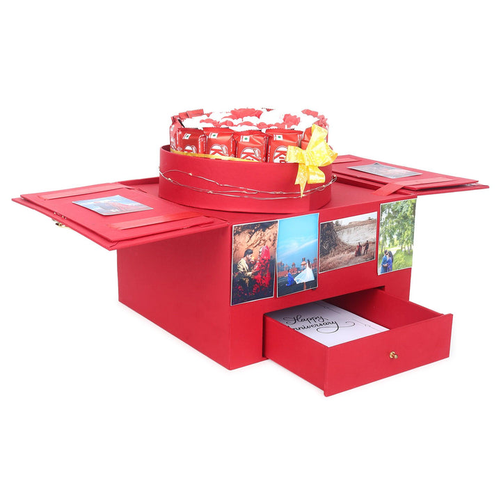 Red Wooden Heart Box with Kitkat Tower - Happyribbon