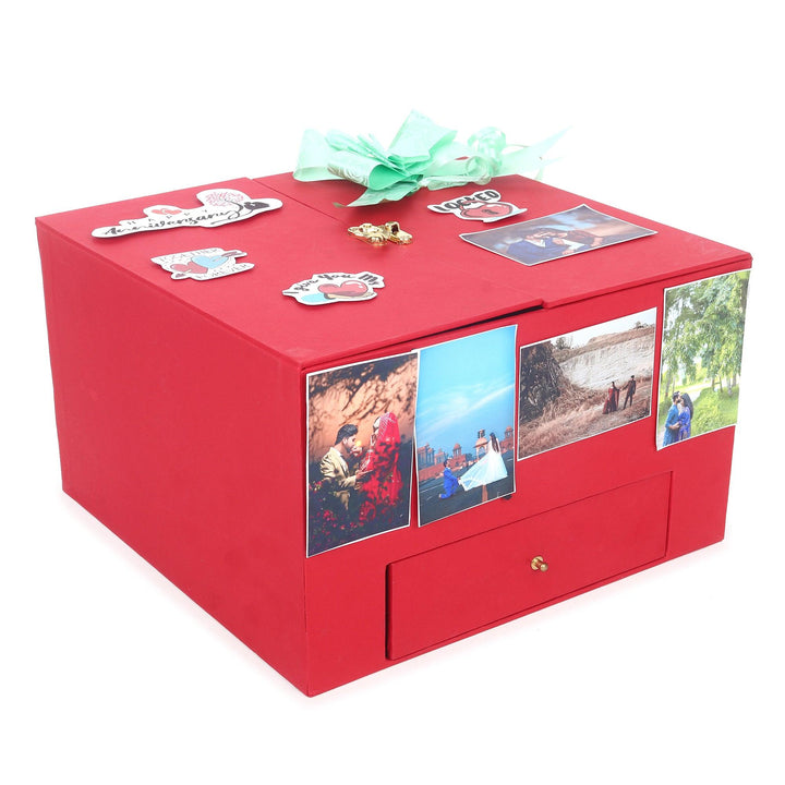 Red Wooden Heart Box with Dairymilk Tower - Happyribbon