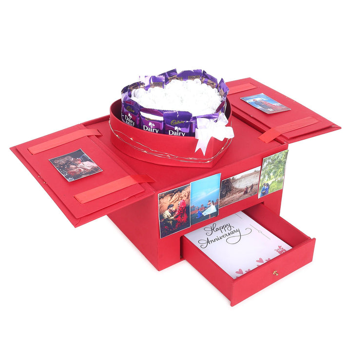 Red Wooden Heart Box with Dairymilk Tower - Happyribbon
