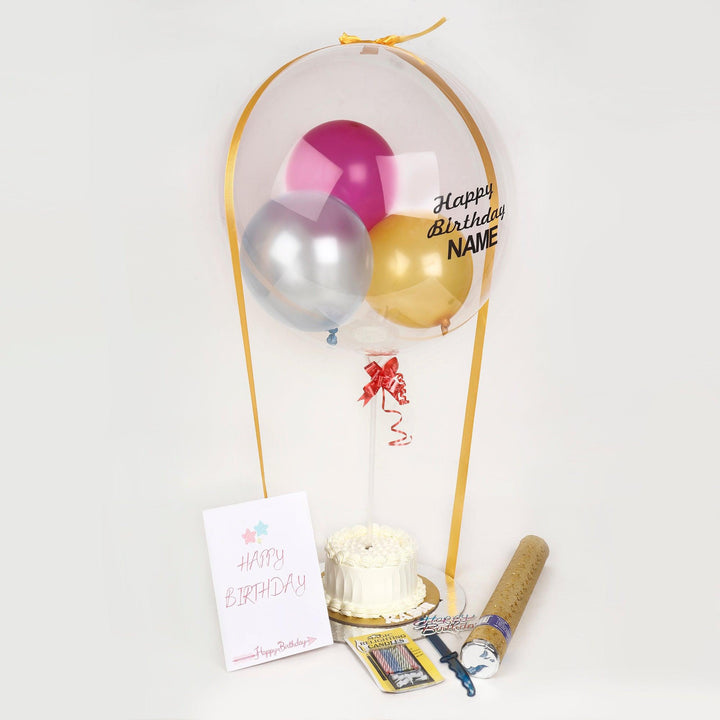Balloon Hamper with Ribbon and Customised Cake - Birthday - Happyribbon