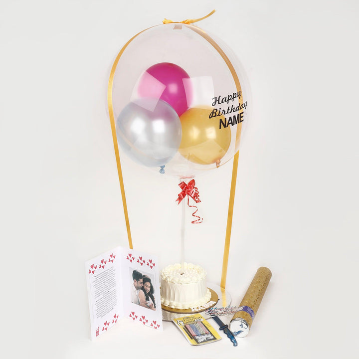 Balloon Hamper with Ribbon and Customised Cake - Birthday - Happyribbon