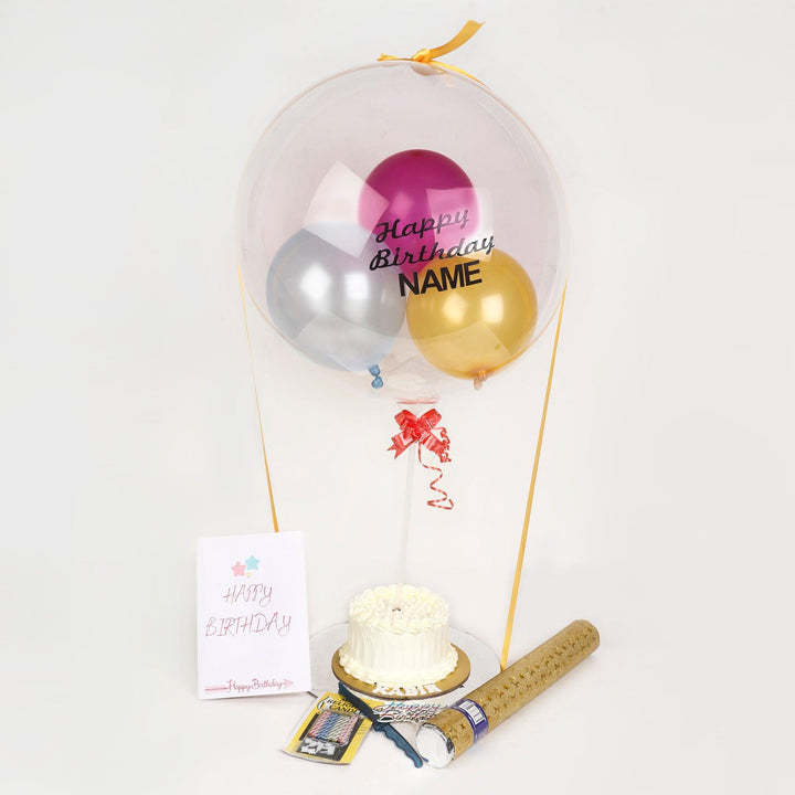 Balloon Hamper with Ribbon and Customised Cake - Birthday - Happyribbon