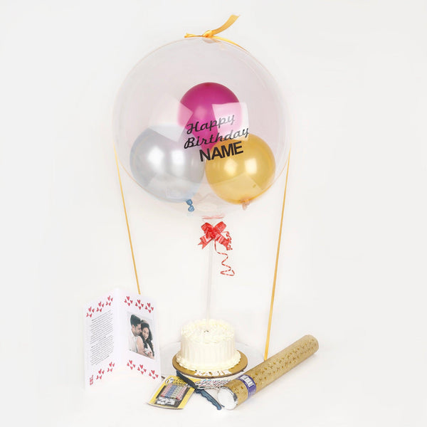 Balloon Hamper with Ribbon and Customised Cake - Birthday - Happyribbon