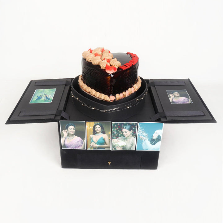 Wooden Heart Box with Chocolate Cake - Birthday - Happyribbon