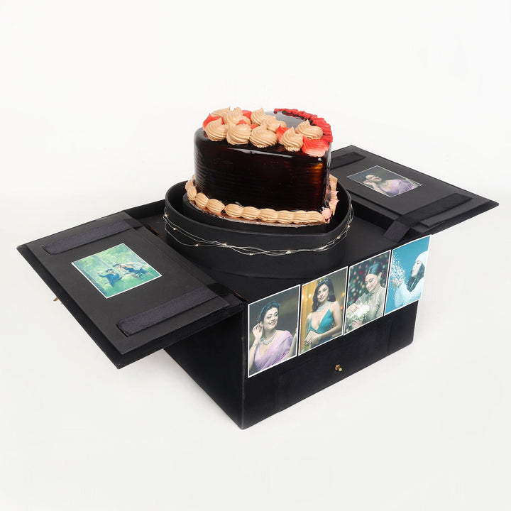 Wooden Heart Box with Chocolate Cake - Birthday - Happyribbon