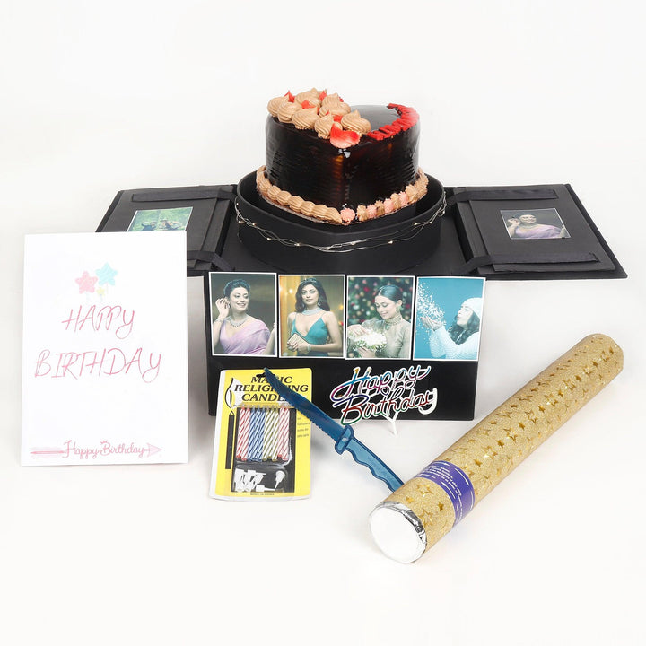 Wooden Heart Box with Chocolate Cake - Birthday - Happyribbon