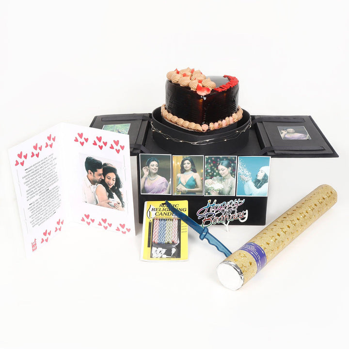 Wooden Heart Box with Chocolate Cake - Birthday - Happyribbon